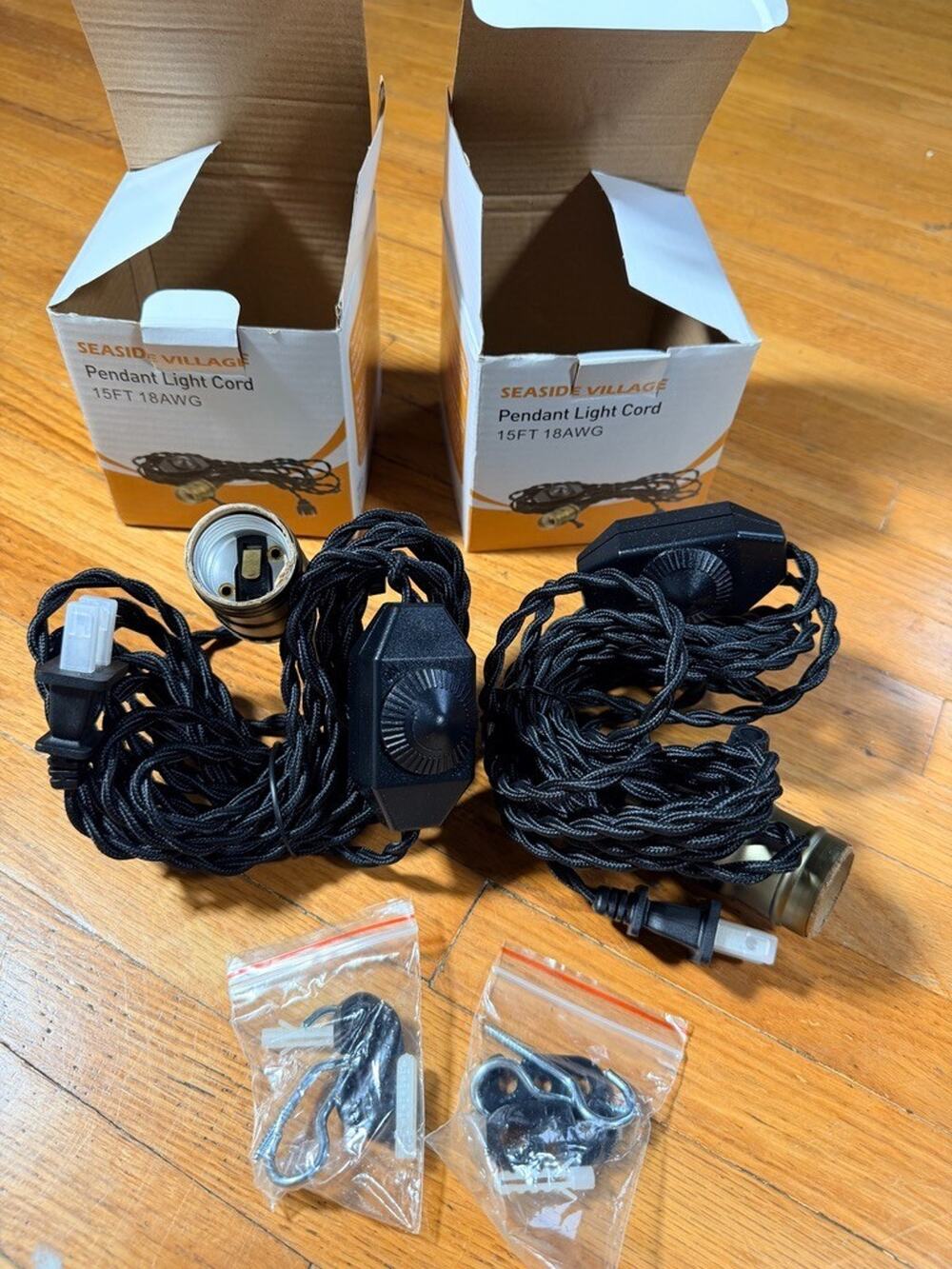 Seaside Village 15FT Pendant Light Cord 18AWG Dimmable Vintage Cloth Cord Lot of